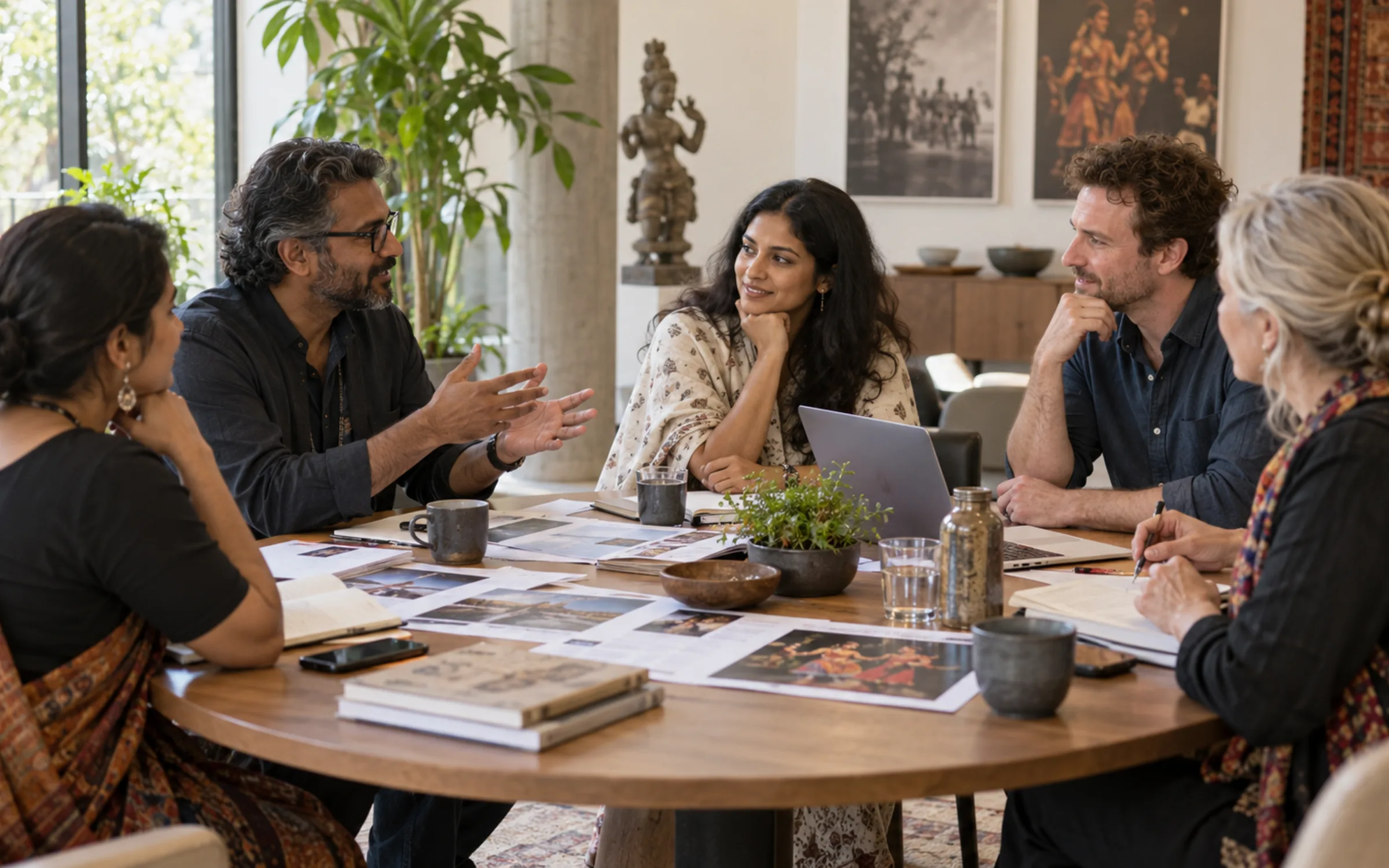 AI-generated illustration: Cultural partners discussing future collaboration around a table