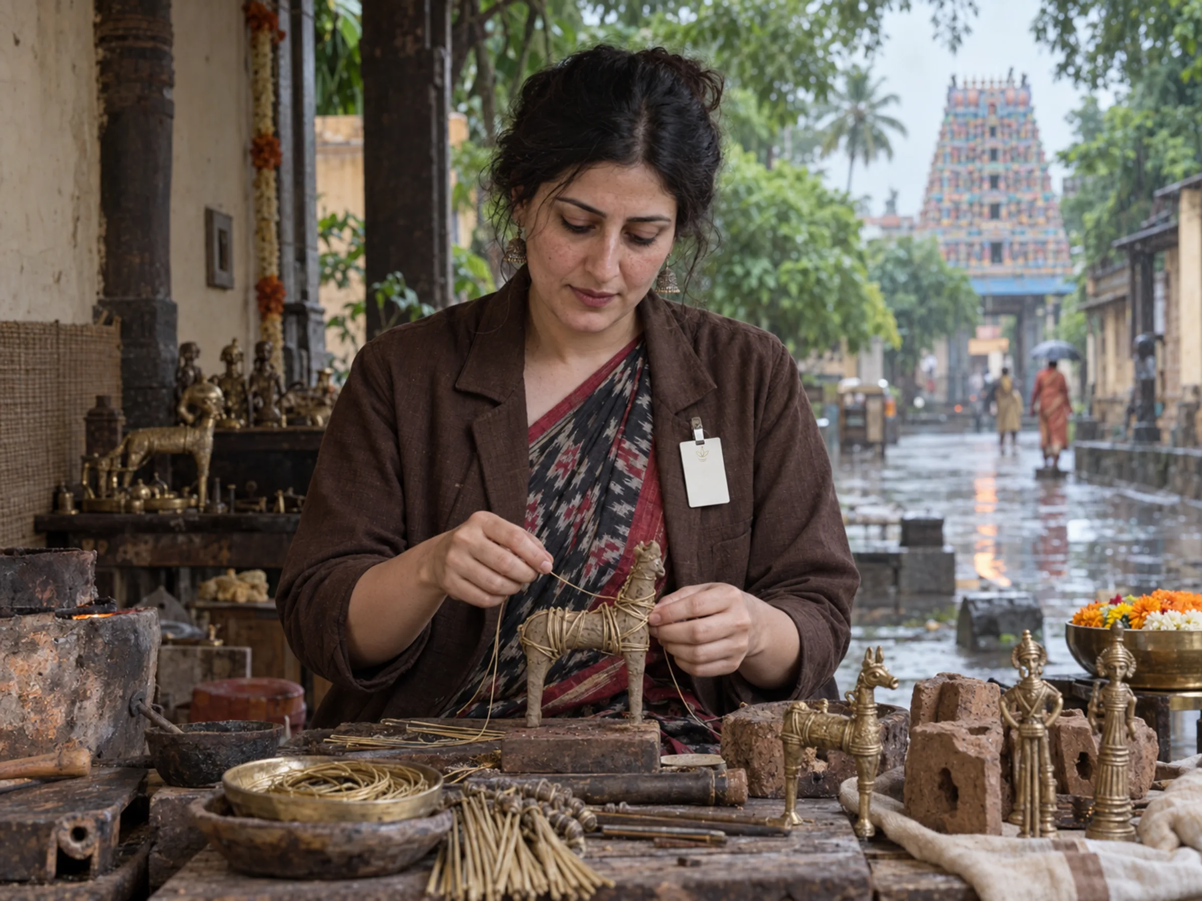 AI-generated illustration: Living Museum · Dhokra casting