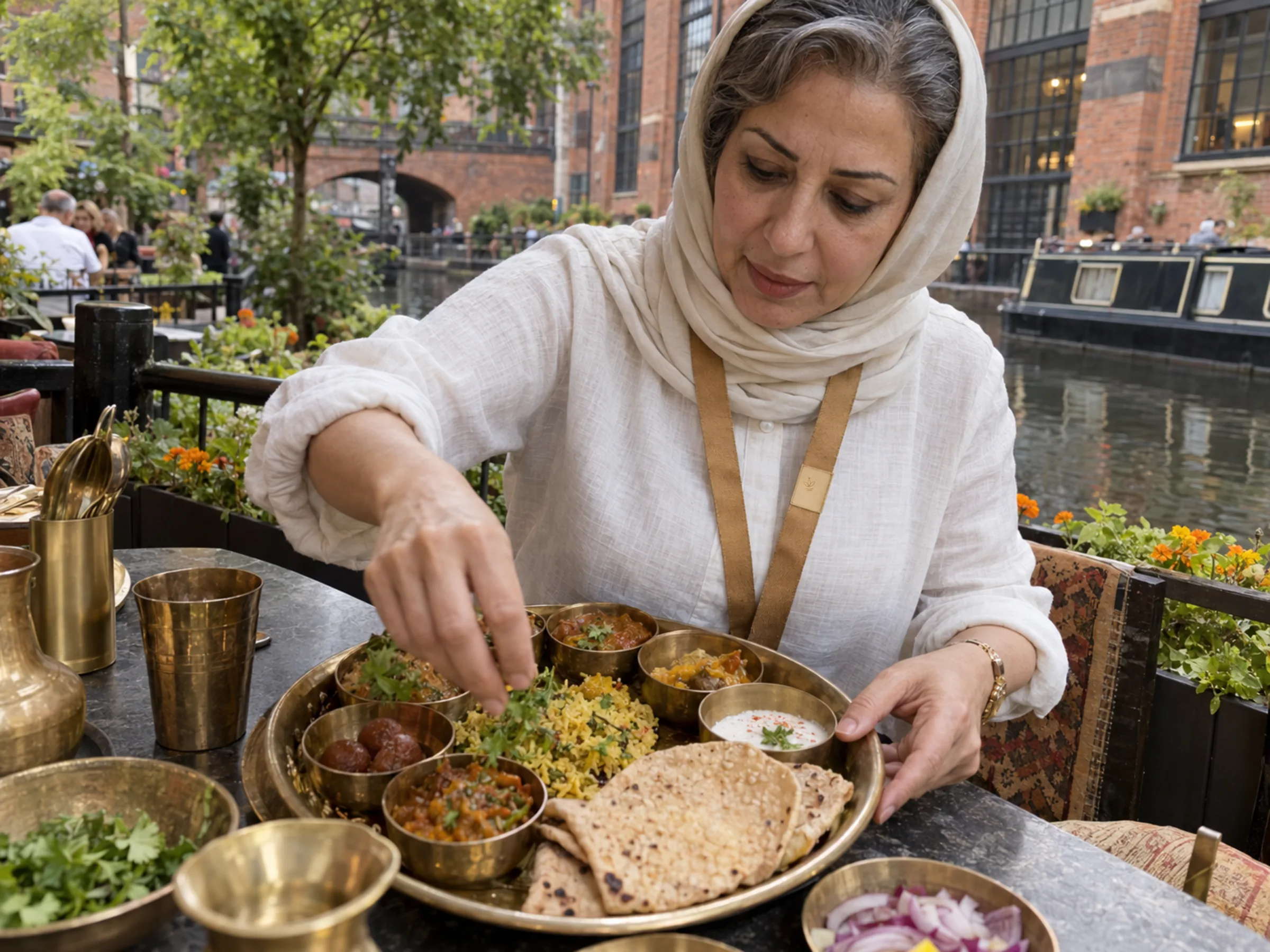 AI-generated illustration: Heritage food court · Rajasthani thali