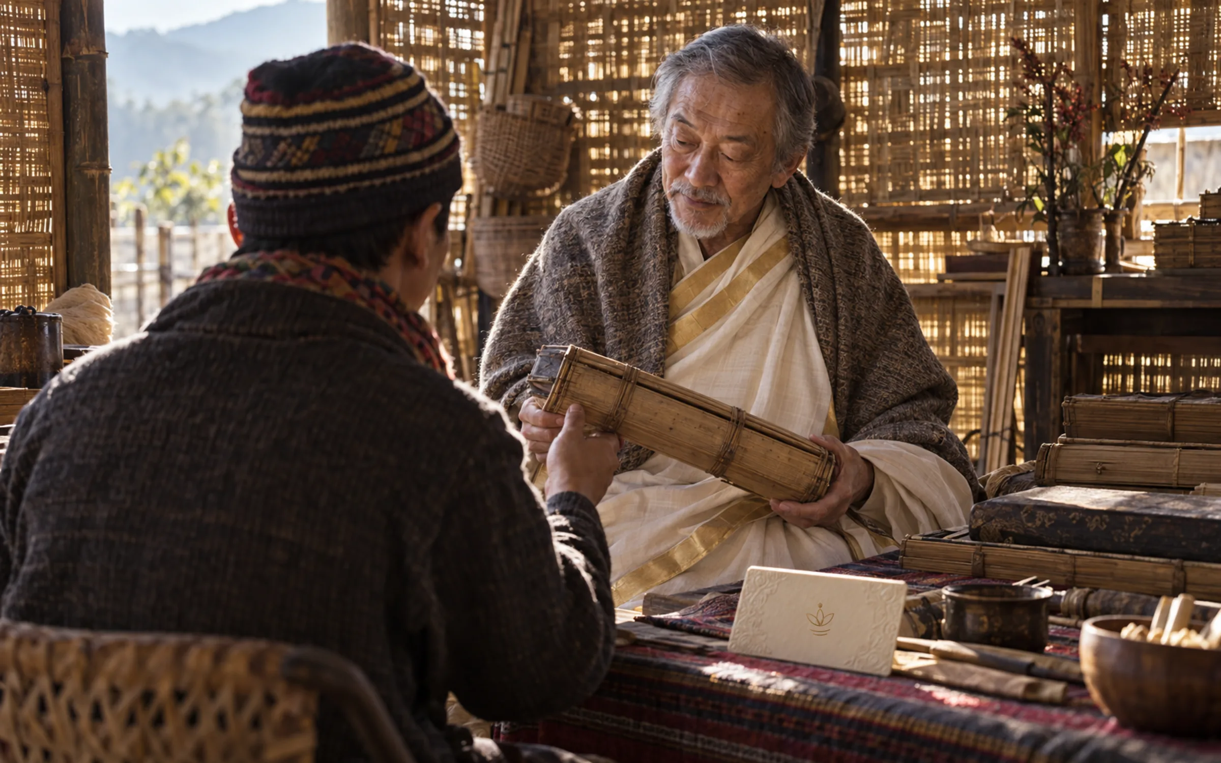AI-generated illustration: Mountains of Memory: Buddhist and Himalayan knowledge across borders scene