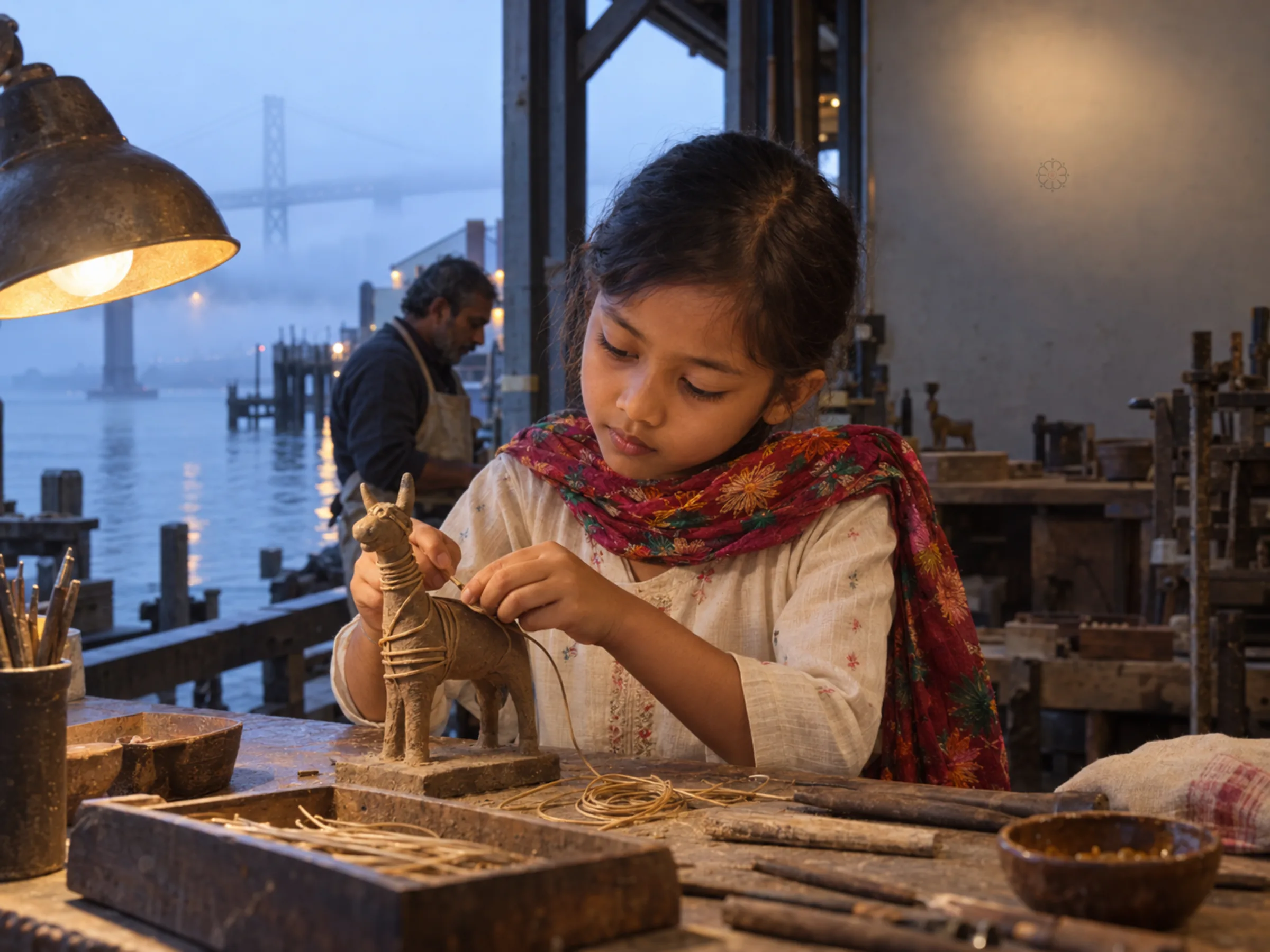 AI-generated illustration: Dhokra artisan casting