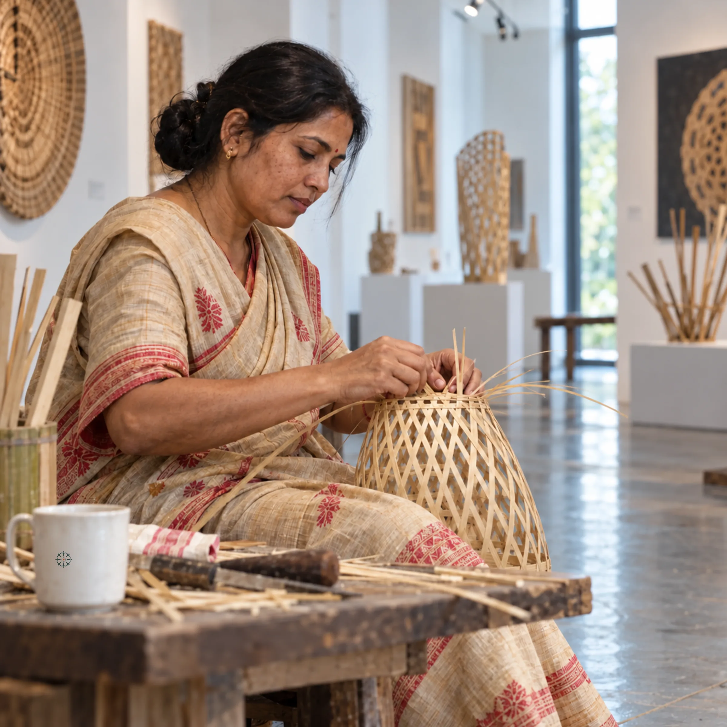 AI-generated illustration: Bamboo craftsperson