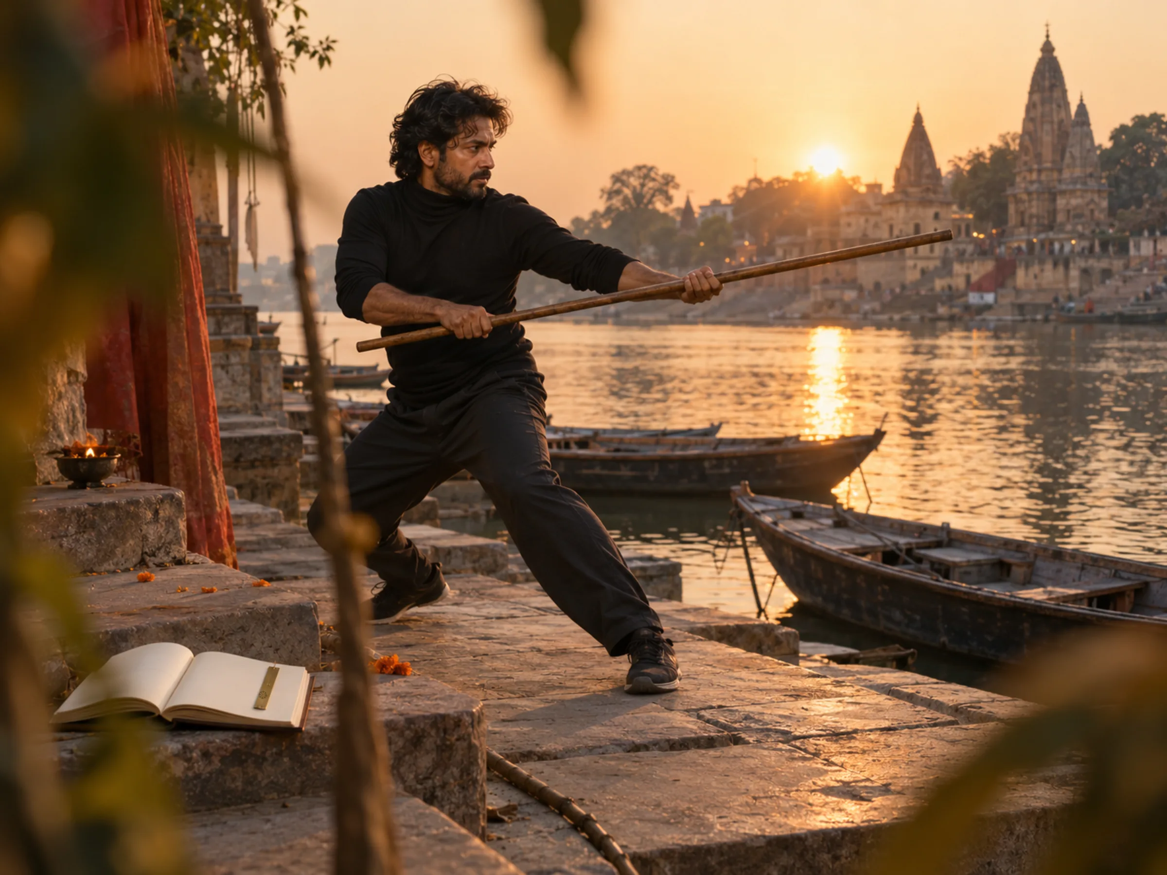 AI-generated illustration: Kalaripayattu in play