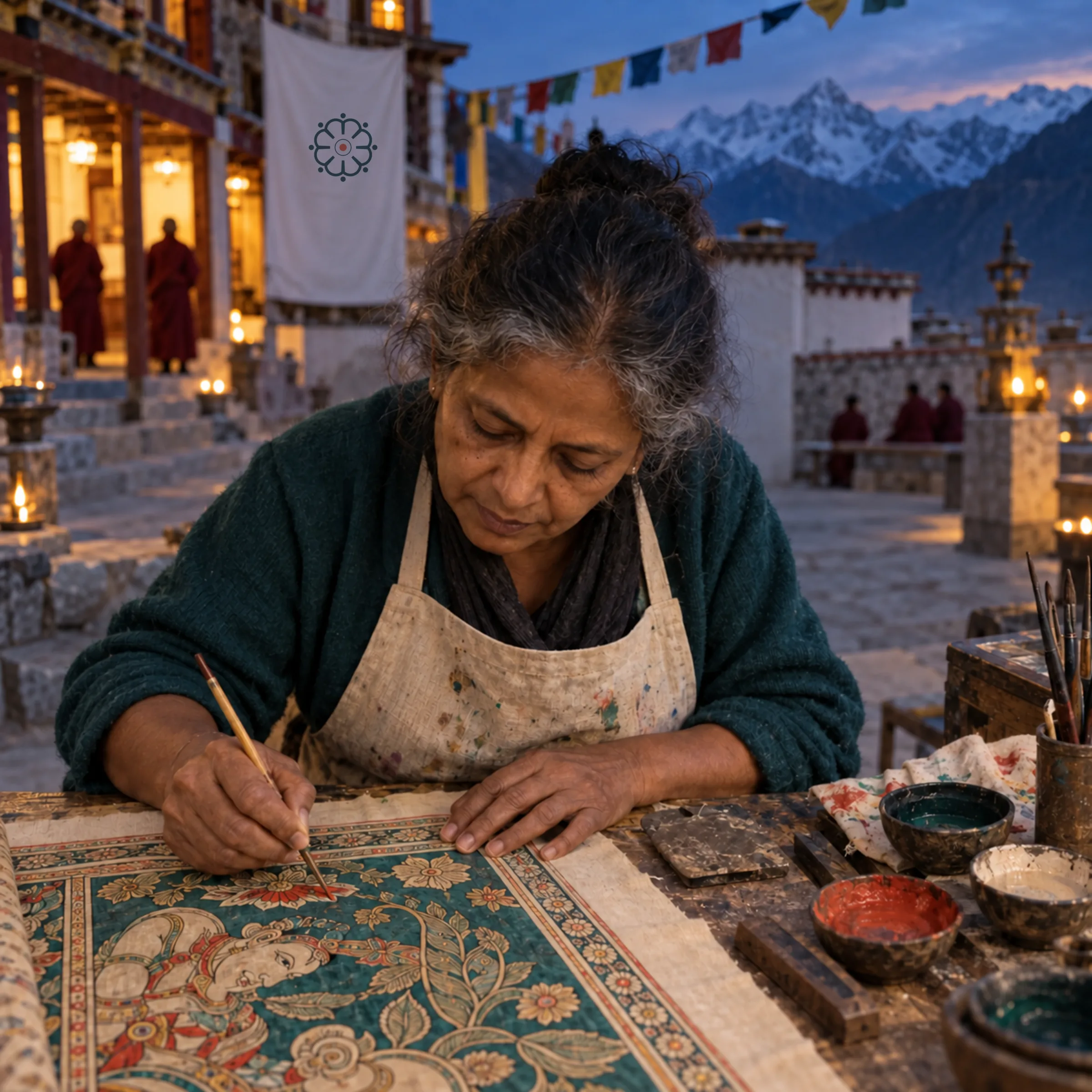 AI-generated illustration: Pattachitra painter